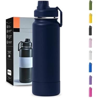 Imagem de Garrafa Térmica 1000ML - Duplamente Isolada, Aço Inox 304, Base Emborrachada Anti Derrapante, Mantém Bebidas Quentes por 12 Horas e Geladas por 24 Horas (Azul marinho Slin)