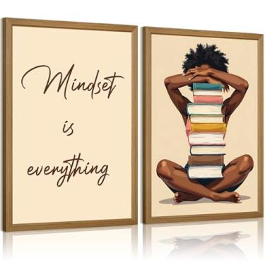 Imagem de Arte de parede de leitura de menina negra mulher afro-americana decoração de parede menina negra com livros impressões artísticas modernas mulheres imagens pintura mentalidade é tudo pôster para