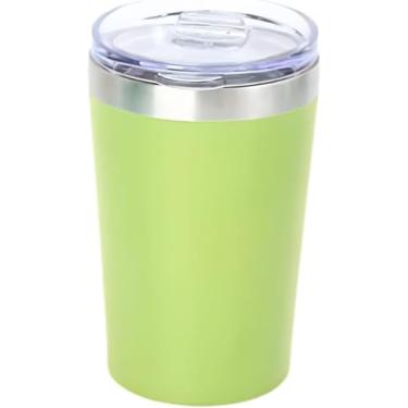 Imagem de Copo Térmico de Aço Inoxidável 350ml com Tampa Giratória Antiderrapante - Design Duplo Isolante e Impermeável (verde claro)