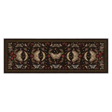 Imagem de Artoid Mode Tapete de corredor de lua de cogumelo papoula preta, decoração de casa de outono, antiderrapante, lavável, para entrada, quarto, cozinha, lavanderia, interior, 6 x 1,8 m