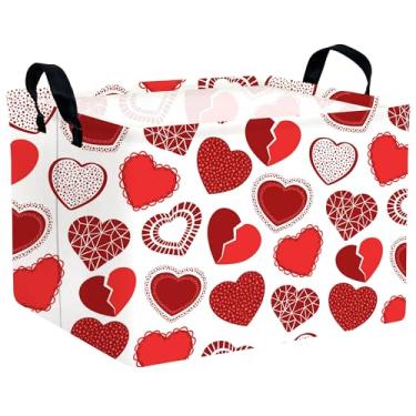 Imagem de MYFLOCY Grande cesta de dia dos namorados, caixa de armazenamento em forma de coração para presentes, caixas de armazenamento de tecido, organizador de brinquedos dobráveis com alças para decoração de