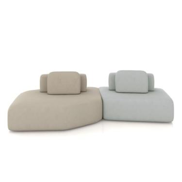 Imagem de Sofá Ilha Dakota 2 Módulos 310cm Encostos Almofadas Soltas Veludo Bege/Cinza Claro G33 - Gran Belo