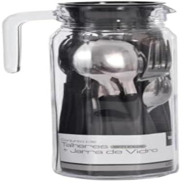 Imagem de Conjunto de talheres elegante, completo para servir refeicoes, de inox, preto, bonito, com jarra, duravel, moderno,completo