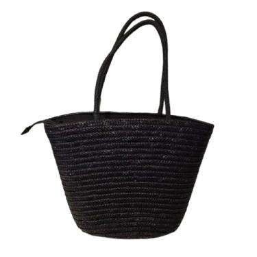 Imagem de Bolsa Grande Cesta Artesanal de Ombro para Praia e Piscina – Espaçosa, Elegante e Versátil para Verão, Passeios e Dia a Dia (Preto)