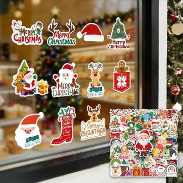 Imagem de Conjunto de 100 peças de adesivos de Natal, pacote temático de desenho animado de férias, arte à prova d'água, faça você mesmo, embrulho de presente, envelope de scrapbook, decoração de garrafa para