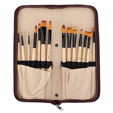 Imagem de SIWOTED Conjuntos de pincéis multimodais de nylon para cabelo, pincéis a óleo com bolsa de armazenamento de pincel amarelo para pintura em aquarela a óleo