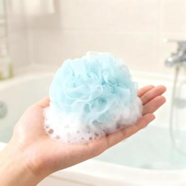 Imagem de 1 esponja de bucha de chuveiro, esfregão corporal esfoliante de bucha de 4 cores, bolas de pufe de chuveiro de malha para sabonete líquido, ferramenta de acessórios de banho de limpeza macia (azul)