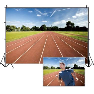 Imagem de Vie Savaran Pano de fundo de pista de corrida de 2,4 x 1,8 m pista de corrida vermelha grama verde atletismo estádio jogo de esportes ao ar livre fotografia fundo festa aniversário adulto criança