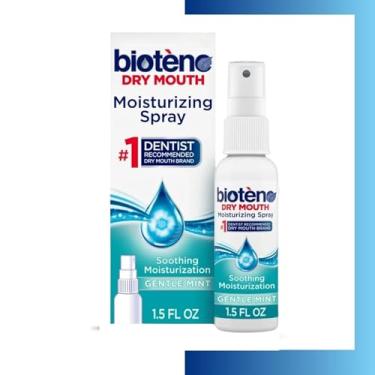 Imagem de Biotene Moisturizing Mouth Spray para boca seca, sabor menta fresca, sem álcool, 44 ml – Spray oral tamanho viagem para mau hálito, menta suave para crianças e adultos (pacote com 1)