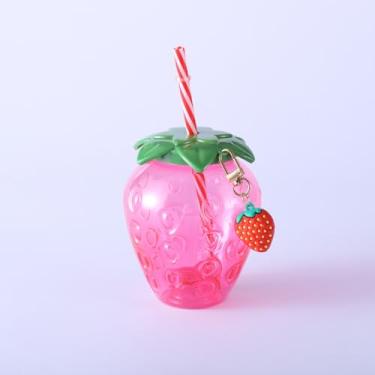Imagem de Copos de palha em forma de morango - Copos de palha de plástico fofos com design de morango de 482 g para chá de leite Boba para mulheres meninas estudantes