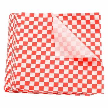 Imagem de HARFINGTON 200 folhas de papel de cera com padrão quadriculado quadrado 25,4 x 25,4 cm, papel de embrulho seco absorvente de óleo para sanduíche, forros, cesta de piquenique, pão, hambúrguer, vermelho