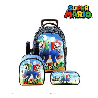 Imagem de Kit Mochila Escolar Infantil Super Mario E Luigi Com Rodinha