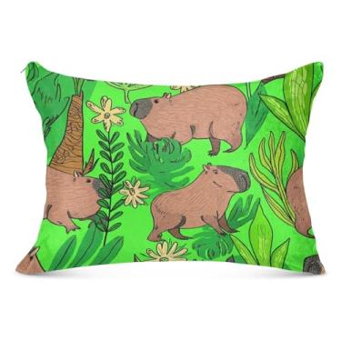 Imagem de Capa de almofada fofa capivara arbusto verde felpudo com zíper King Queen tamanho padrão fronha grande macia, tamanho padrão, 51 x 66 cm