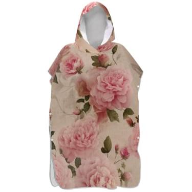 Imagem de Joisal Poncho de surfe para adultos trocador de roupa de praia com capuz estampado plus size ponchos adultos para mulheres vintage rosa floral
