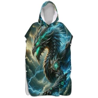 Imagem de Joisal Poncho de surf com iluminação de dragão legal para adultos roupão reutilizável ponchos de praia para homens toalha floral com capuz de praia