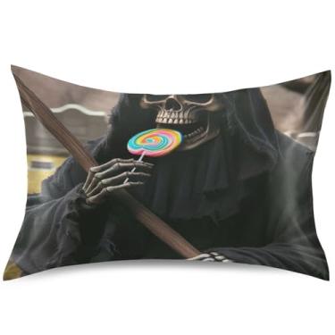 Imagem de Grim Reaper Capa de almofada fofa de cetim padrão Queen King com impressão artística refrescante para travesseiro de cama, tamanho king, 101,6 cm x 50,8 cm