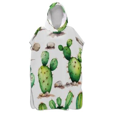 Imagem de TSENQUE Poncho de surfe leve trocador de roupão para toalha de natação com capuz Adul aquarela verde cacto branco ponchos de praia para homens