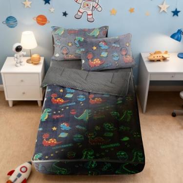 Imagem de Btargot Roupa de cama com tema de dinossauro marinho que brilha no escuro, durável, com zíper, para crianças, meninos e meninas, tamanho solteiro