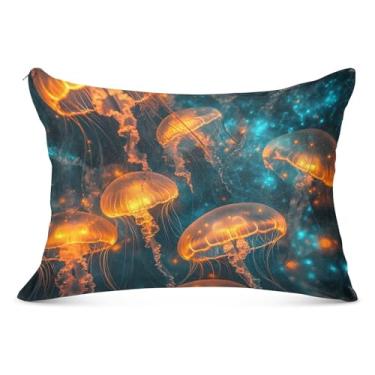 Imagem de Capa de travesseiro flutuante laranja água-viva enxame Queen 50 x 101 cm respirável com zíper capa de travesseiro corporal resistente a desbotamento e manchas