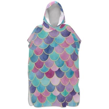 Imagem de Joisal Poncho de surfe plus size para adultos trocador de roupas de banho de praia com capuz colorido sereia homens mulheres poncho com capuz