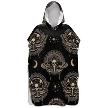 Imagem de Joisal Astrology Gothic Moth Skull Black Surf Poncho Trocador para Adul Toalha de natação com capuz Plus Size Poncho masculino com capuz