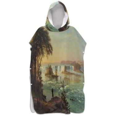 Imagem de Joisal Poncho de surfe trocador roupão adulto praia banho com capuz toalhas vestíveis cachoeiras cenário masculino poncho com capuz