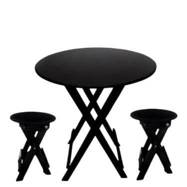 Imagem de Mesa Dobrável de Madeira com Bancos, Conjunto para Área Gourmet, Varanda, Churrasco e Bar(Mesa+4 Bancos Quadrado)