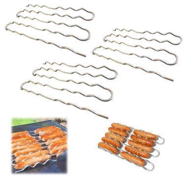 Imagem de DMXGJD Rack de rolo de salsicha para churrasco, design de rolamento de 360°, suporte de grelha de aço inoxidável para salsicha, suporte giratório de cachorro-quente para acampamento ao ar livre em