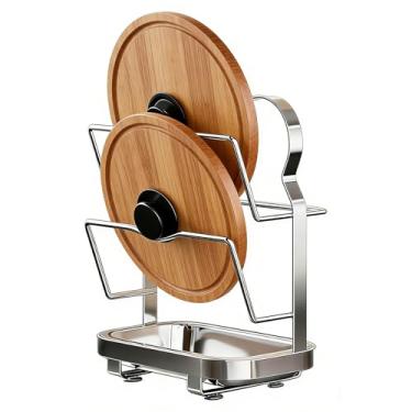 Imagem de Organizador de tampa de panela, suporte de parede para organização de cozinha | Organizador de tampa de panela para descanso de colher - para bancada, apartamento, dormitório, armário, balcão