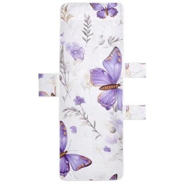 Imagem de Toalha de cadeira de espreguiçadeira de borboleta floral lavanda roxa toalhas de praia de piscina com bolsos espreguiçadeira costa 85 x 76 centímetros