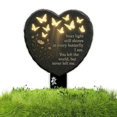 Imagem de Placas Memorial Para Exterior - Estaca de Simpatia em Formato de Coracao para Decoracao de Sepultura - Estacas Para Cemitério Com Borboletas Vazadas Em 2D | Para Exterior Jardim Luto Perda Animal De E