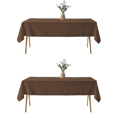 Imagem de Toalha de mesa retangular TWINPRET 152 x 306 cm, toalha de mesa de poliéster lavável à prova d'água marrom – Capa de mesa retangular resistente a manchas e óleo para banquetes e festas (serve para