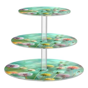 Imagem de Flores coloridas, suporte para cupcake, 3 camadas, copo redondo, torre de bolo, exibição de acrílico, suportes de sobremesa, decorações de mesa para festa de casamento
