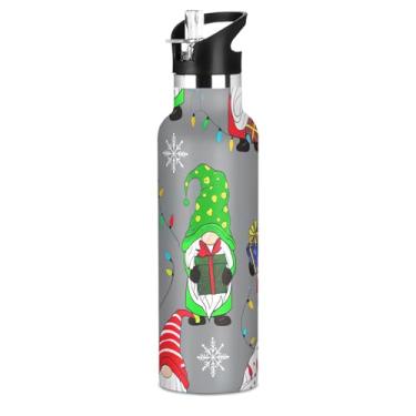 Imagem de Lovely Gnomos apresenta garrafas de água de Natal com tampa de palha, garrafa de água isolada de aço inoxidável para adolescentes e meninas, copo de viagem à prova de vazamento, sem BPA, copo de