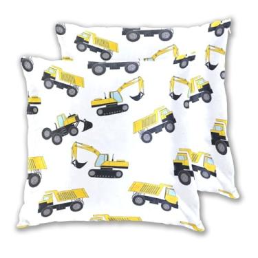 Imagem de Joitme Conjunto de 2 capas de almofadas variadas para veículos de construção, capas de almofadas de sofá grandes para sala de estar, 50 x 50 cm, 2 peças