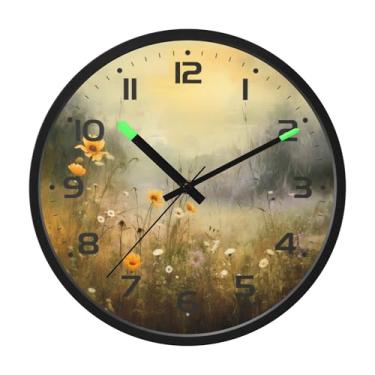 Imagem de SEHANY Herb Wildflower Relógio de parede silencioso sem tique-taque relógio redondo operado por bateria 30 cm controle de som luz noturna relógios de parede para sala de estar, cozinha, quarto