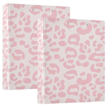 Imagem de Fichários de 3 anéis personalizados de leopardo rosa, 200 folhas, caderno, anel redondo, 31,5 x 27 x 6 cm, pacote com 2