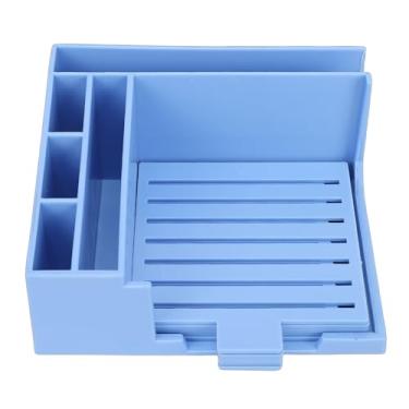 Imagem de Asixxsix Estêncil e Suporte para Notas Adesivas, Suporte para Notas Adesivas Com Modelo de 5 Estênceis e Blocos de de 100 Folhas, Organizador de Bloco de para Organizador de (Azul)