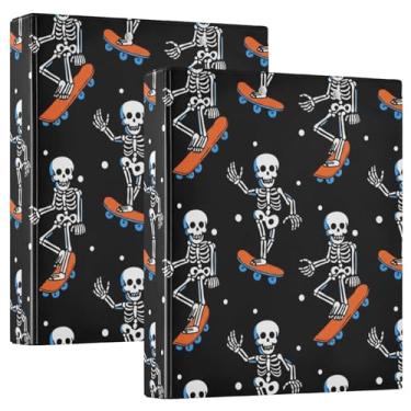 Imagem de Pastas de skate, preto, esqueleto divertido, personalizado, 3 anéis, comporta 200 folhas, fichário redondo, 31,5 x 27 x 6 cm, 1 pacote