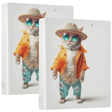Imagem de Fichário engraçado gato fofo animal 1,5 polegada 3 anéis comporta 200 folhas bonito impressão caderno fichário anel redondo fichário resistente, 31,5 x 27 x 6 cm, 1 pacote