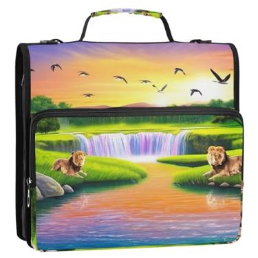 Imagem de Fichário de animais africanos elefantes organizador com zíper de 3 cm fichários de 3 anéis resistentes com alça, bolsa escolar de ensino médio, suporte para 500 folhas