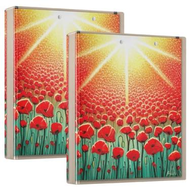 Imagem de Fichários de 3 anéis de campo de flores vermelhas 3 polegadas comporta 200 folhas, lindo anel floral, redondo, fichário de apresentação, 31,5 x 27 x 6 cm, 1 pacote