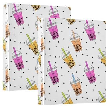 Imagem de Fichário de três anéis de chá de bolhas de desenho personalizado com 3 cm, 200 folhas, portfólio, anel, impressão, anel redondo, fichário de apresentação, 31,5 x 27 x 6 cm, 1 pacote