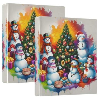 Imagem de Fichários coloridos de árvores de Natal, bonecos de neve, 3 polegadas, 3 anéis, 200 folhas, caderno, fichário redondo, 31,5 x 27 x 6 cm, pacote com 2