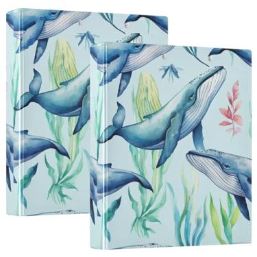 Imagem de Pastas personalizadas com 3 anéis Baleias Azuis de 3 cm, 200 folhas, fichário resistente, 31,5 x 27 x 6 cm, 1 pacote