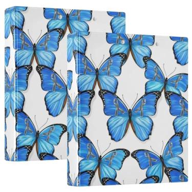 Imagem de Fichários de 3 anéis brancos de borboletas azuis de 3 cm comporta 200 folhas fofas 3 pastas de anel redondo, 31,5 x 27 x 6 cm, pacote com 2