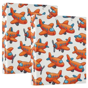 Imagem de Fichário de avião laranja com desenho fofo personalizado, 3 polegadas, 3 argolas, 200 folhas, fichário redondo fofo, 31,5 x 27 x 6 cm, pacote com 2