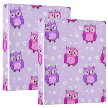 Imagem de Fichários personalizados com 3 anéis roxos claros de corujas de 3 cm comporta 200 folhas, fichário de apresentação de anel redondo, 31,5 x 27 x 6 cm, pacote com 2