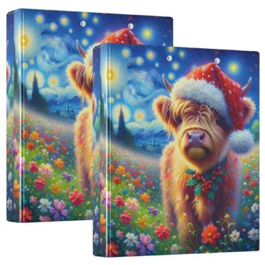 Imagem de Fichários personalizados de flores de Natal Highland 3,8 cm, 3 anéis, 200 folhas, fichário de escritório, 31,5 x 27 x 6 cm, pacote com 2