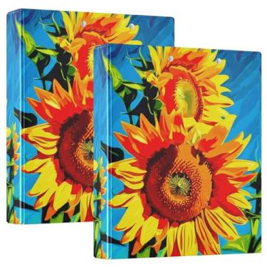 Imagem de Fichários de 3 anéis de pintura a óleo girassóis de 3 cm comporta 200 folhas, lindo fichário de prancheta, anel redondo, 31,5 x 27 x 6 cm, pacote com 2